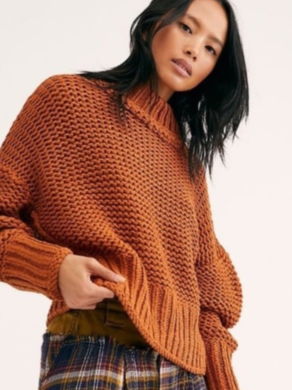 Free People My Only Sunshine Mock Neck Sweater in Burnt Orange Sz XS